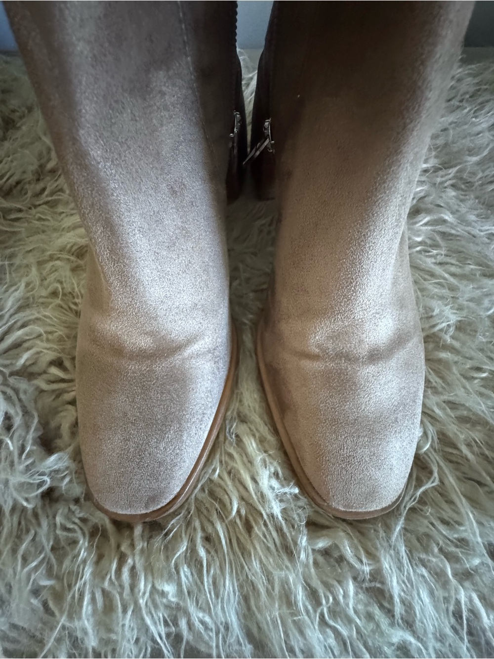 Dolce Vita Taupe Suede Ankle Boots Stacked Block Heel Side Zip Size 8